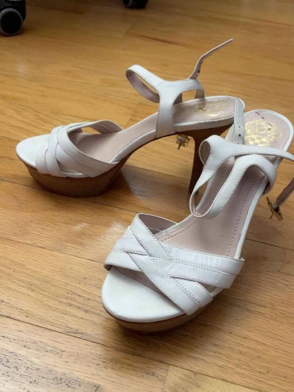 Vince Camuto Women’s White Platform Sandal with Ankle Strap